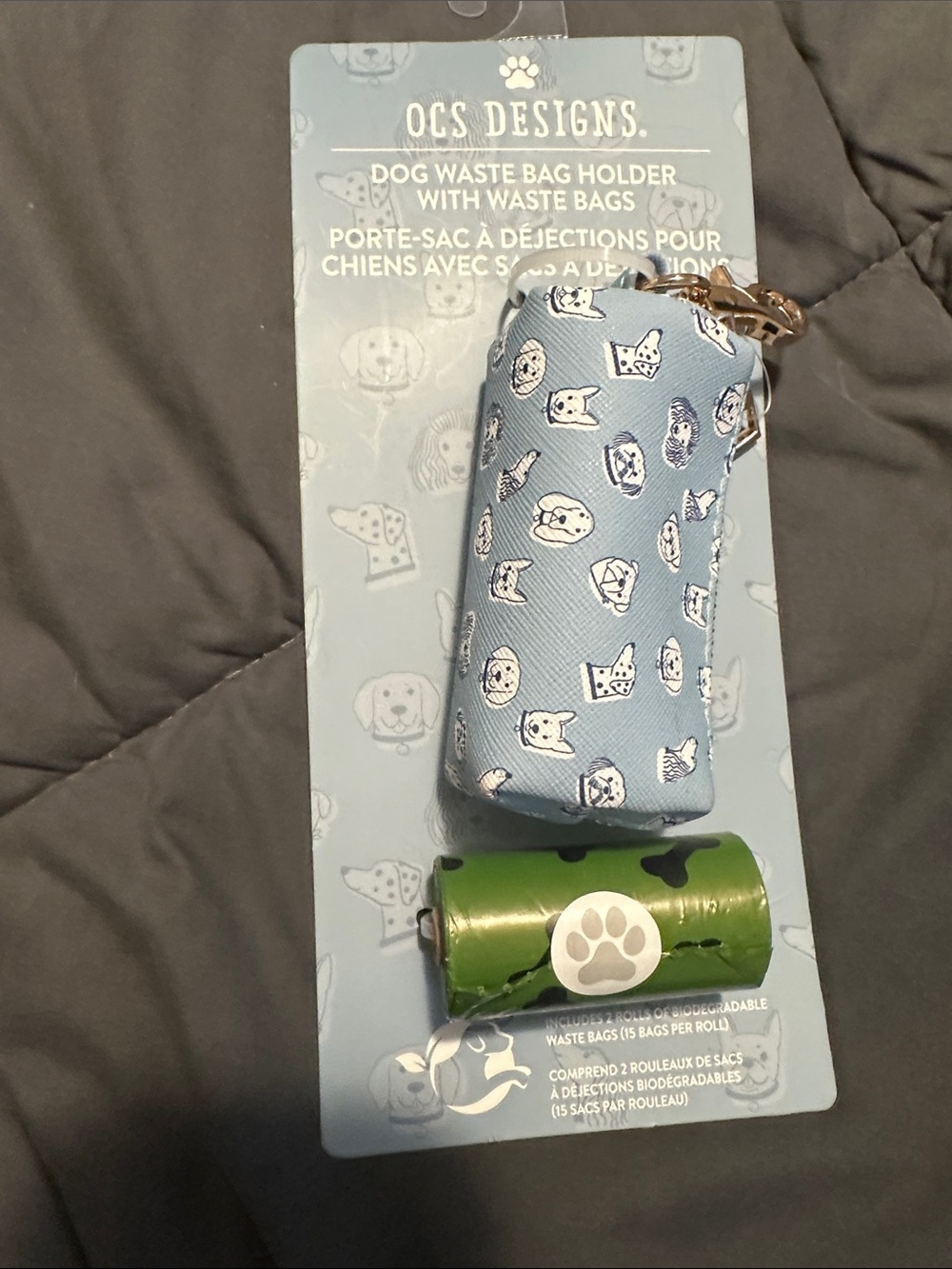 OCS Designs Light Blue Dog Waste Bag Holder with Paw Roll